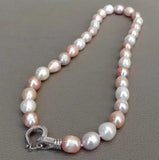Pink Purple Rice Pearl Choker Necklace with CZ Pave Clasp