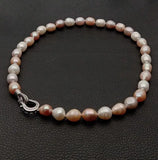 Pink Purple Rice Pearl Choker Necklace with CZ Pave Clasp