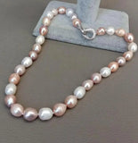 Pink Purple Rice Pearl Choker Necklace with CZ Pave Clasp