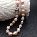 Pink Purple Rice Pearl Choker Necklace with CZ Pave Clasp