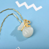 Natural Hetian Jade Pendant 925 Sterling Silver Necklace