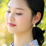 Hetian Chalcedony Cherry Blossom Earrings Retro Charm Women's Jewelry