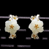 Hetian Chalcedony Cherry Blossom Earrings Retro Charm Women's Jewelry