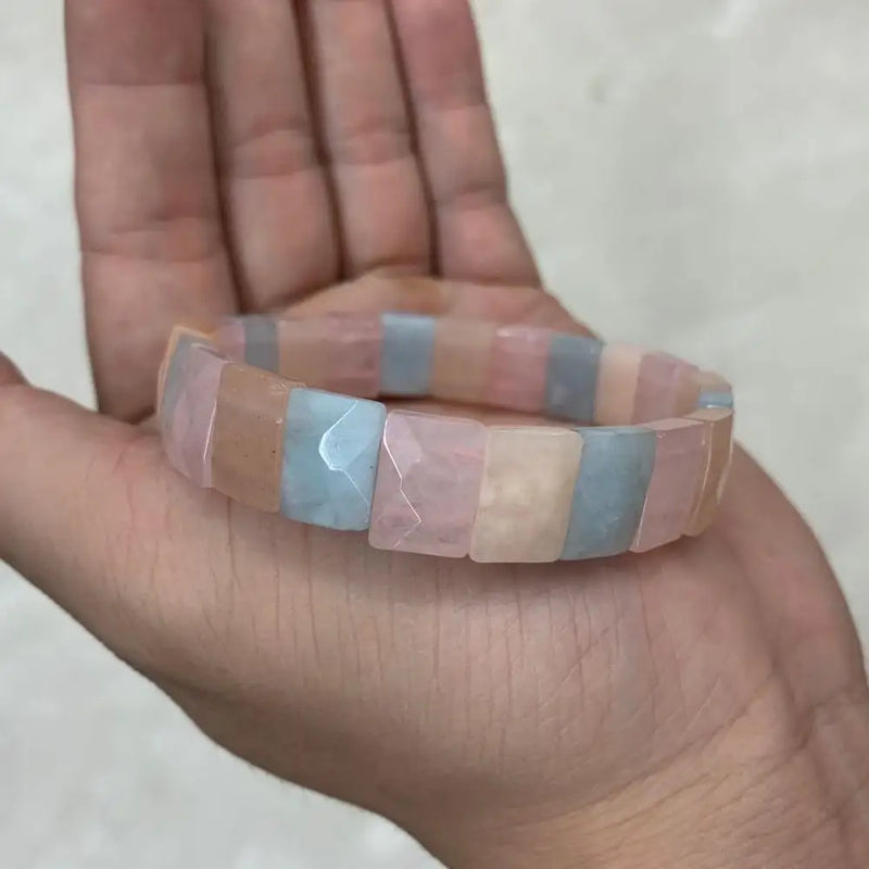 Natural Morganite Stone Beads Bracelet Gemstone Jewelry Bangle for Women
