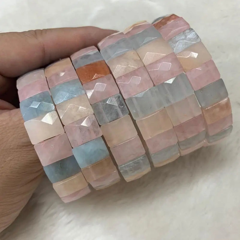 Natural Morganite Stone Bracelet Gemstone Bangle for Women