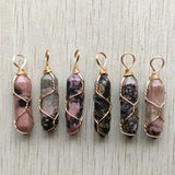 Rhodochrosite Wire Pillar Shape Pendants for Jewelry Making