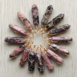 Rhodochrosite Wire Pillar Shape Pendants for Jewelry Making