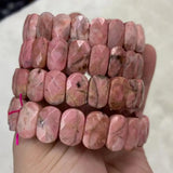 Natural Rhodonite Stone Beads Bracelet Gemstone Bangle for Men Women