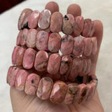 Natural Rhodonite Stone Beads Bracelet Gemstone Bangle for Men Women