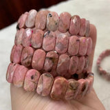 Natural Rhodonite Stone Beads Bracelet Gemstone Bangle for Men Women