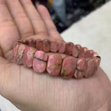 Natural Rhodonite Stone Beads Bracelet Gemstone Bangle for Men Women