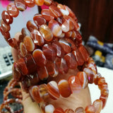 Natural Sardonyx & Red Agate Stone Beads Bracelet