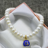 Freshwater Pearl Bead Bracelet with Cloisonne Spacers Charms