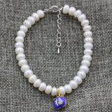 Freshwater Pearl Bead Bracelet with Cloisonne Spacers Charms