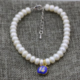 Freshwater Pearl Bead Bracelet with Cloisonne Spacers Charms