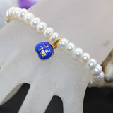 Freshwater Pearl Bead Bracelet with Cloisonne Spacers Charms