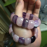 Amethyst & Rose Quartz Stone Beads Bracelet Gemstone Bangle Jewelry
