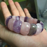 Amethyst & Rose Quartz Stone Beads Bracelet Gemstone Bangle Jewelry