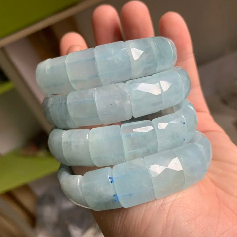 Aquamarine Beads Bracelet Natural Stone Bangle Jewelry for Women