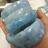 Aquamarine Stone Beads Bracelet Natural Gemstone Bangle