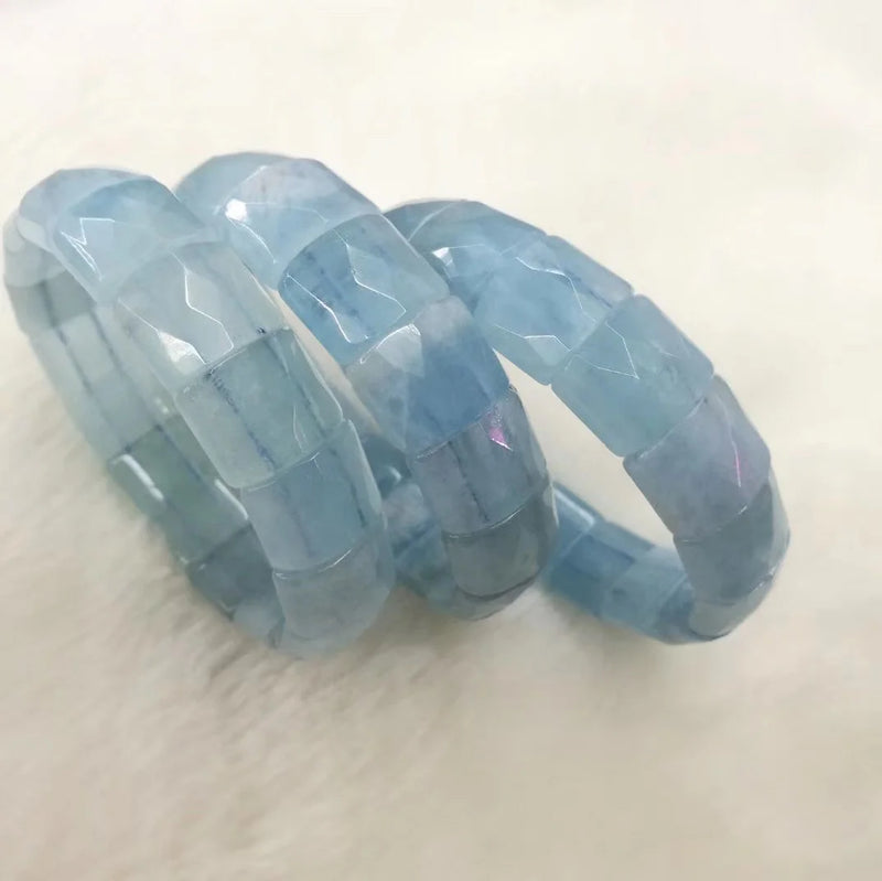 Aquamarine Stone Beads Bracelet Natural Gemstone Bangle