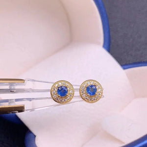 Natural Sapphire Stud Earrings 3*3mm 925 Silver Women Jewelry