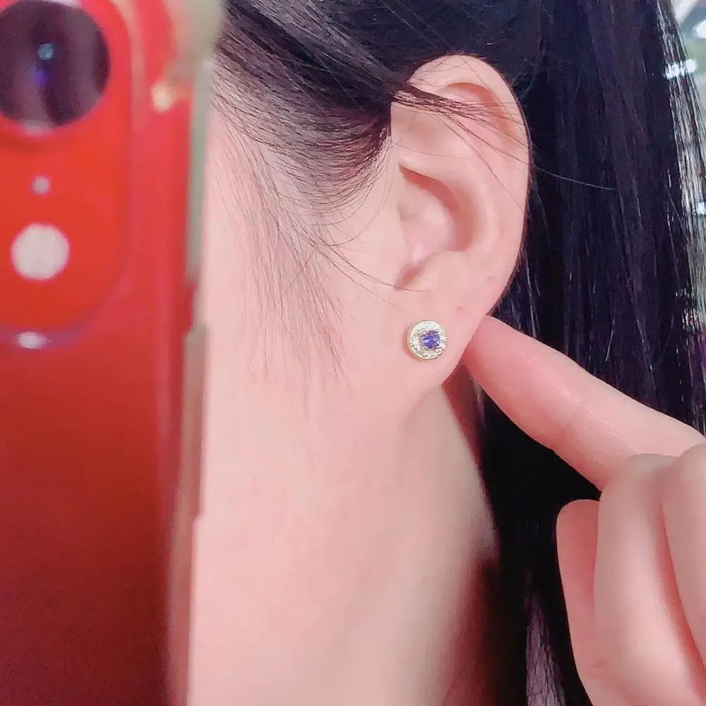 Natural Sapphire Stud Earrings 3*3mm 925 Silver Women Jewelry