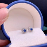 Natural Sapphire Stud Earrings 3*3mm 925 Silver Women Jewelry