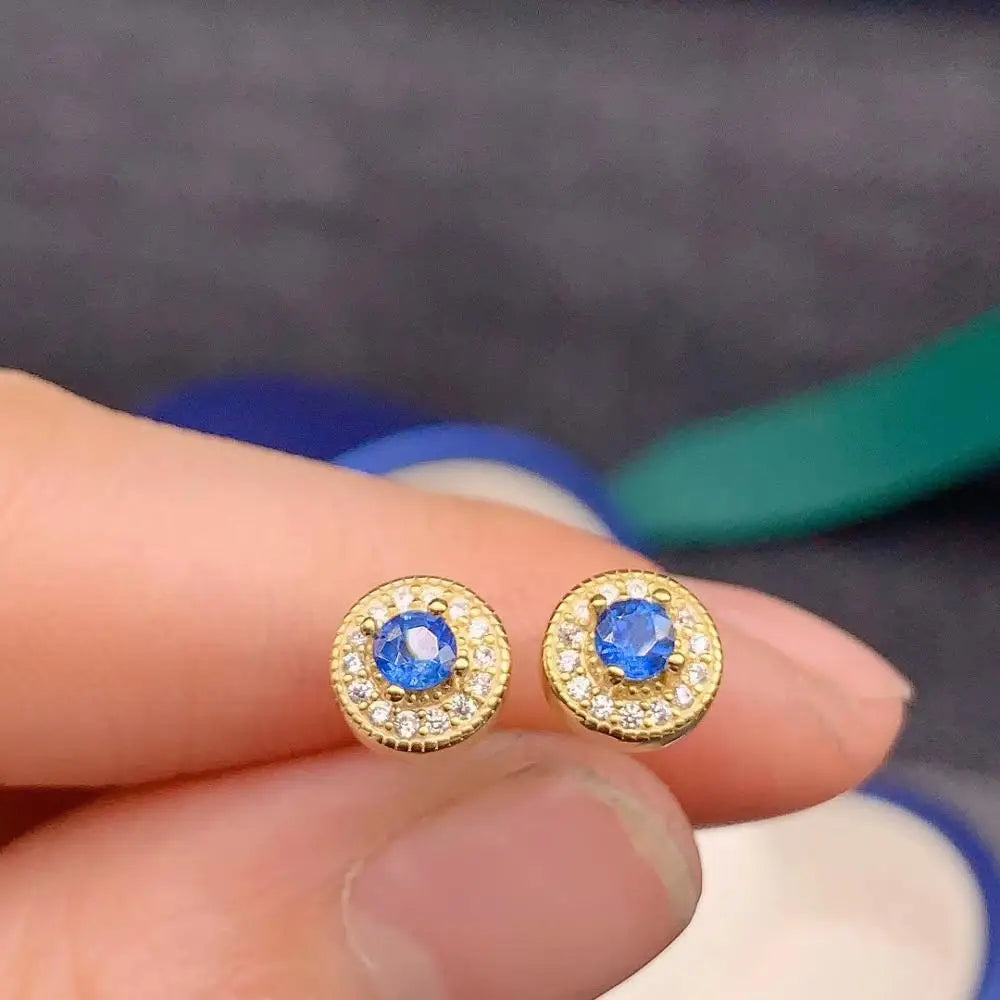 Natural Sapphire Stud Earrings 3*3mm 925 Silver Women Jewelry