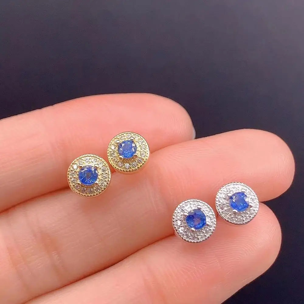 Natural Sapphire Stud Earrings 3*3mm 925 Silver Women Jewelry