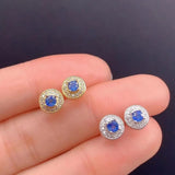 Natural Sapphire Stud Earrings 3*3mm 925 Silver Women Jewelry