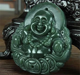 Smiling Buddha Copper Hetian Jade Pendant Green Necklace Pendants