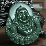 Smiling Buddha Copper Hetian Jade Pendant Green Necklace Pendants