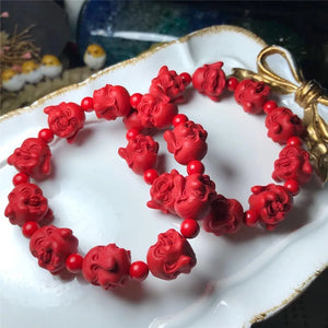 Natural Cinnabar Buddhist Head Bracelet Hand String Lucky Talisman