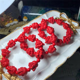 Natural Cinnabar Buddhist Head Bracelet Hand String Lucky Talisman
