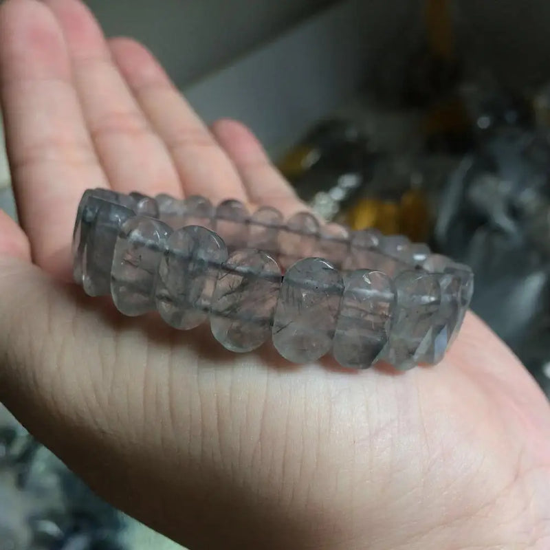Natural Cloudy Quartz Stone Beads Bracelet Bangle Fine Jewelry