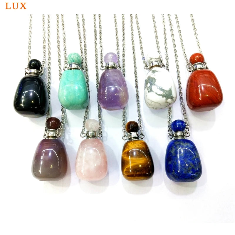 Natural Columnar Gems Perfume Bottle Pendant Necklace