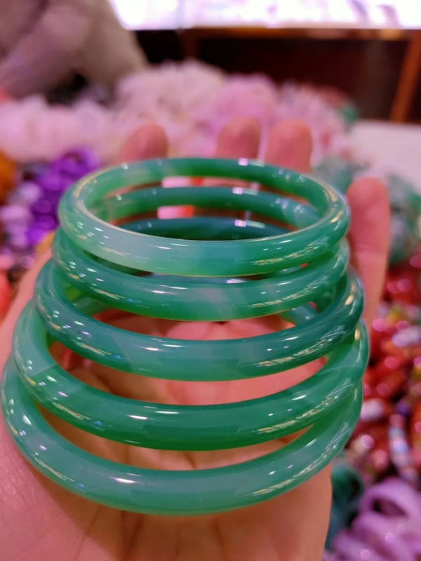 Natural Green Chalcedony Round Bangle Bracelet Lady Charm Gift