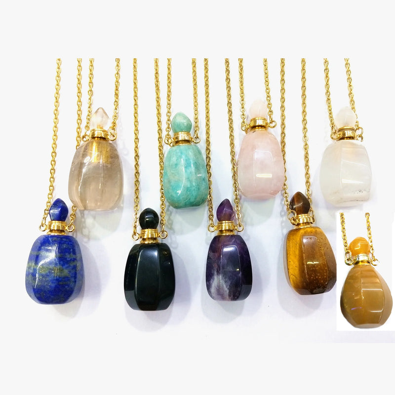 Lapis Lazuli Agate Amazonite Tiger Eye Perfume Bottle Necklace