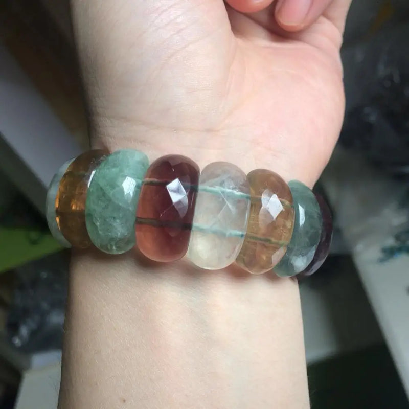 Fluorite Stone Beads Bracelet Natural Gemstone Bangle for Women
