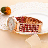 Natural Garnet Stone Bracelet & 33mm Watch Set for Women