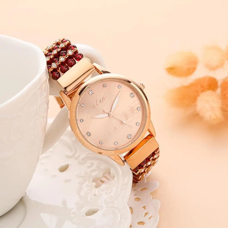 Garnet Stone Bracelet & 33mm Watch Set for Women