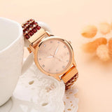 Garnet Stone Bracelet & 33mm Watch Set for Women
