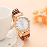 Garnet Stone Bracelet & 33mm Watch Set - Beach Waterproof Jewelry