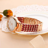 Garnet Stone Bracelet & 33mm Watch Set - Beach Waterproof Jewelry