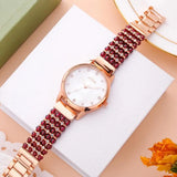 Garnet Stone Bracelet & 33mm Watch Set - Beach Waterproof Jewelry