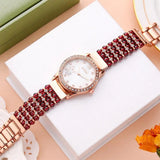 Natural Garnet Stone Bracelet & 33mm Watch Set for Women