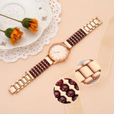 Garnet Stone Bracelet & 33mm Watch Set for Women