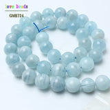 Aquamarina Round Stone Beads for Jewelry Making 15inches Strand 6/8/10/12mm