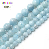 Aquamarina Round Stone Beads for Jewelry Making 15inches Strand 6/8/10/12mm